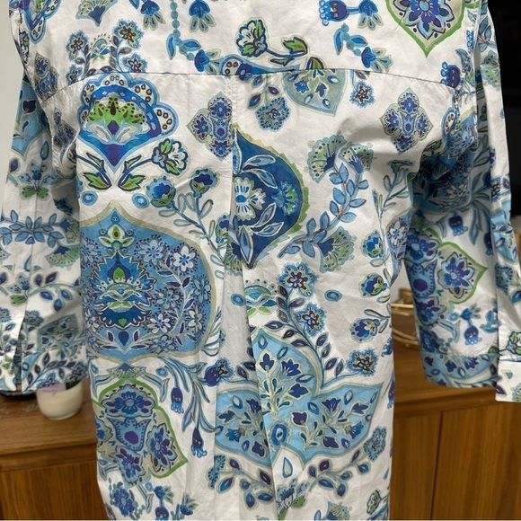 Caliban Blue and White Printed Blouse 3/4 Sleeve Size 40 eur 4 US - Picture 7 of 9
